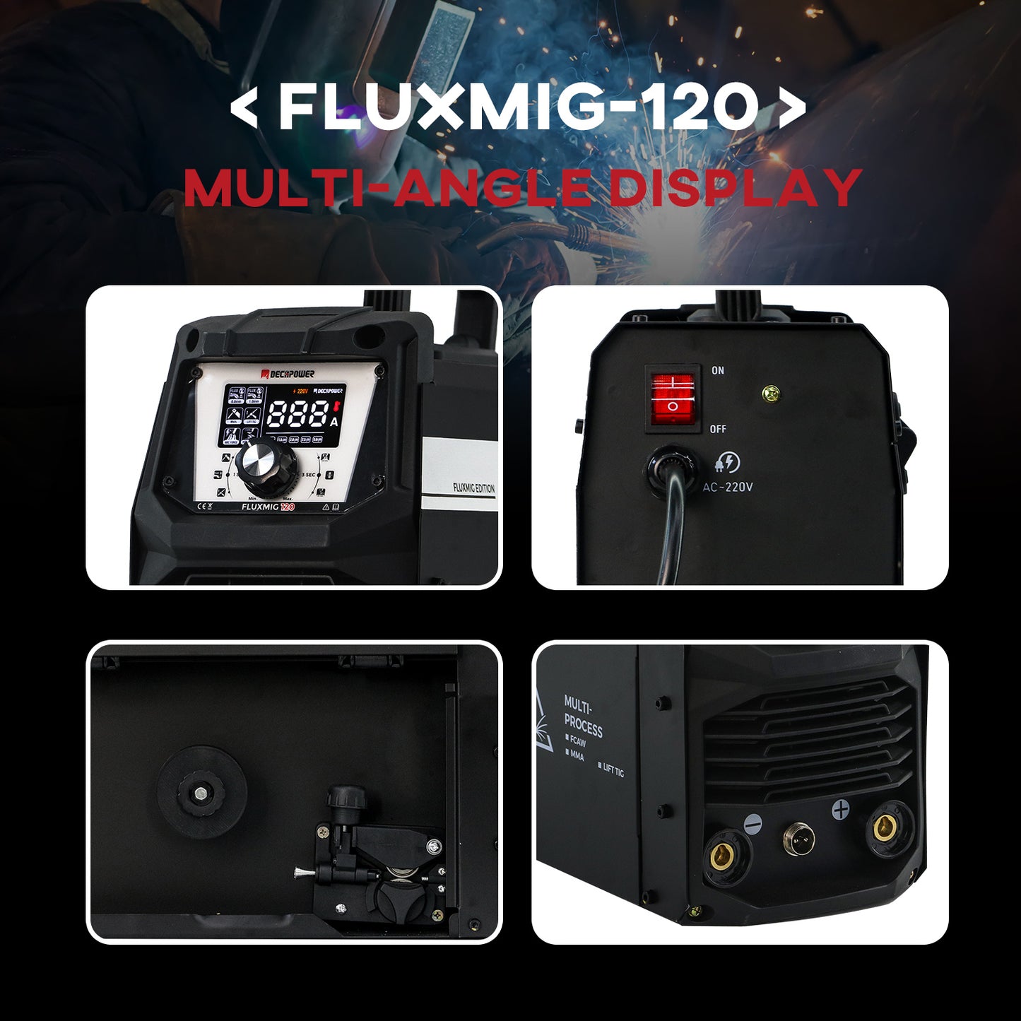 FLUXMIG-120 Flux Core Gasless/Lift TIG/Stick 3-in-1 MIG Welder(EU PLUG / 220V)