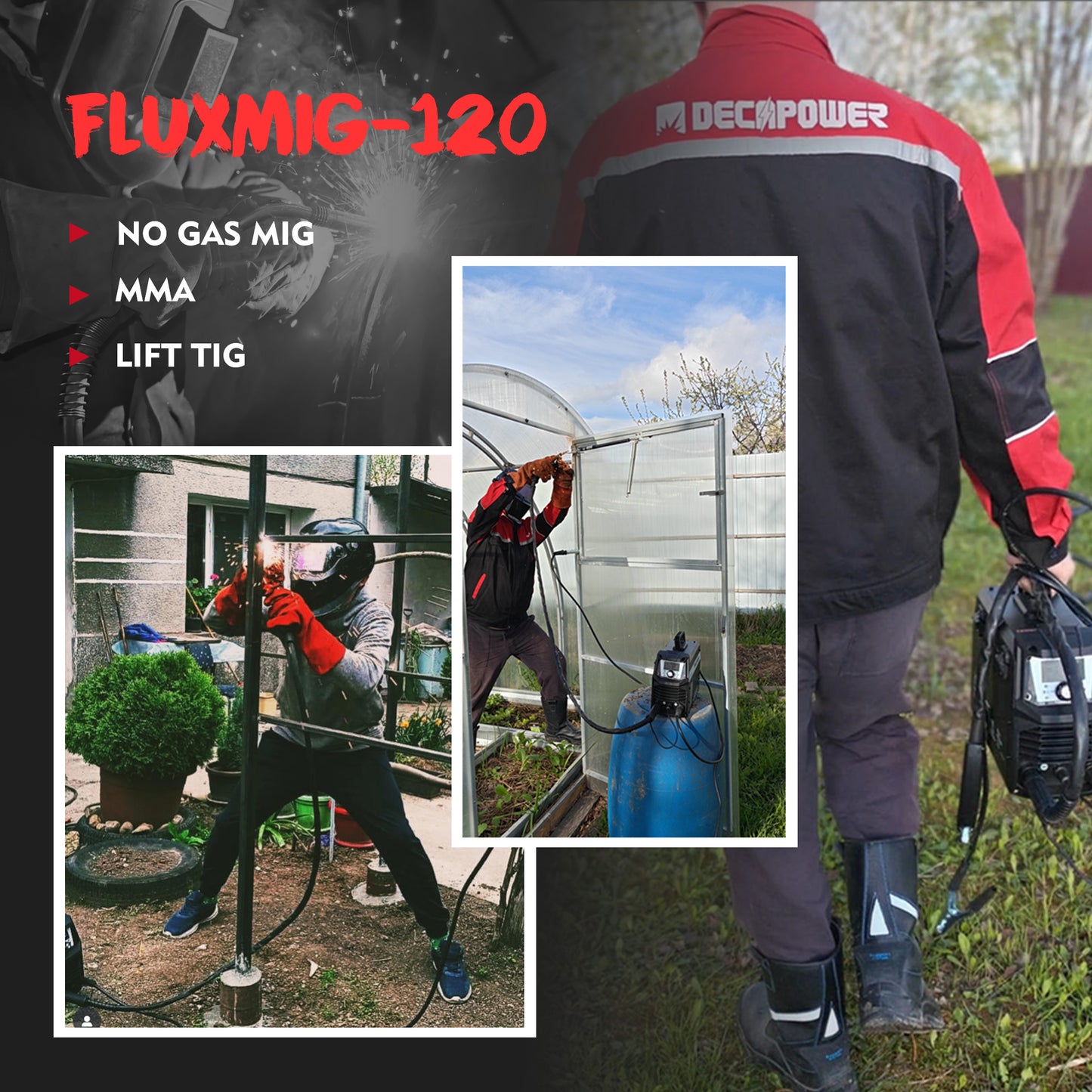 FLUXMIG-120 Flux Core Gasless/Lift TIG/Stick 3-in-1 MIG Welder(EU PLUG / 220V)