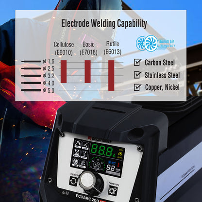 ECOARC-200A CEL  INVERTER STICK WELDING MACHINE With automatic start-stop fan (220 V / EU PLUG)