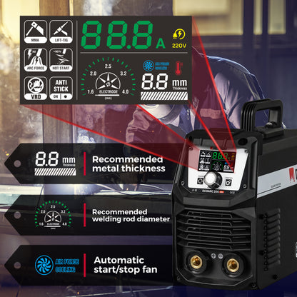 ECOARC-200A CEL  INVERTER STICK WELDING MACHINE With automatic start-stop fan (220 V / EU PLUG)