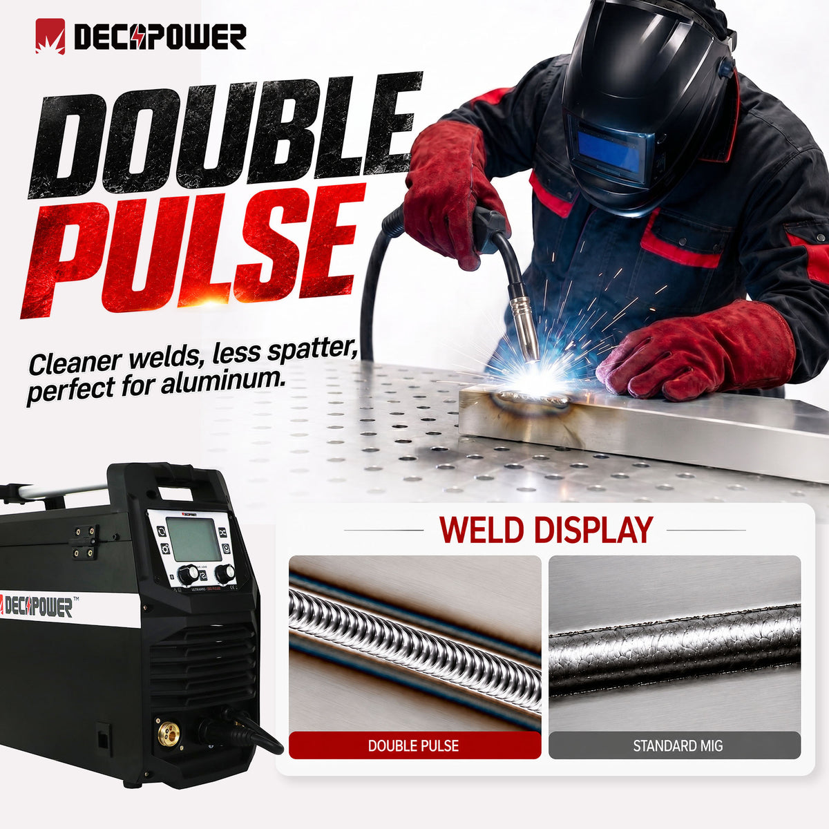 ULTRAMIG-230 welding demonstration with Double-Pulse MIG and standard MIG weld bead comparison