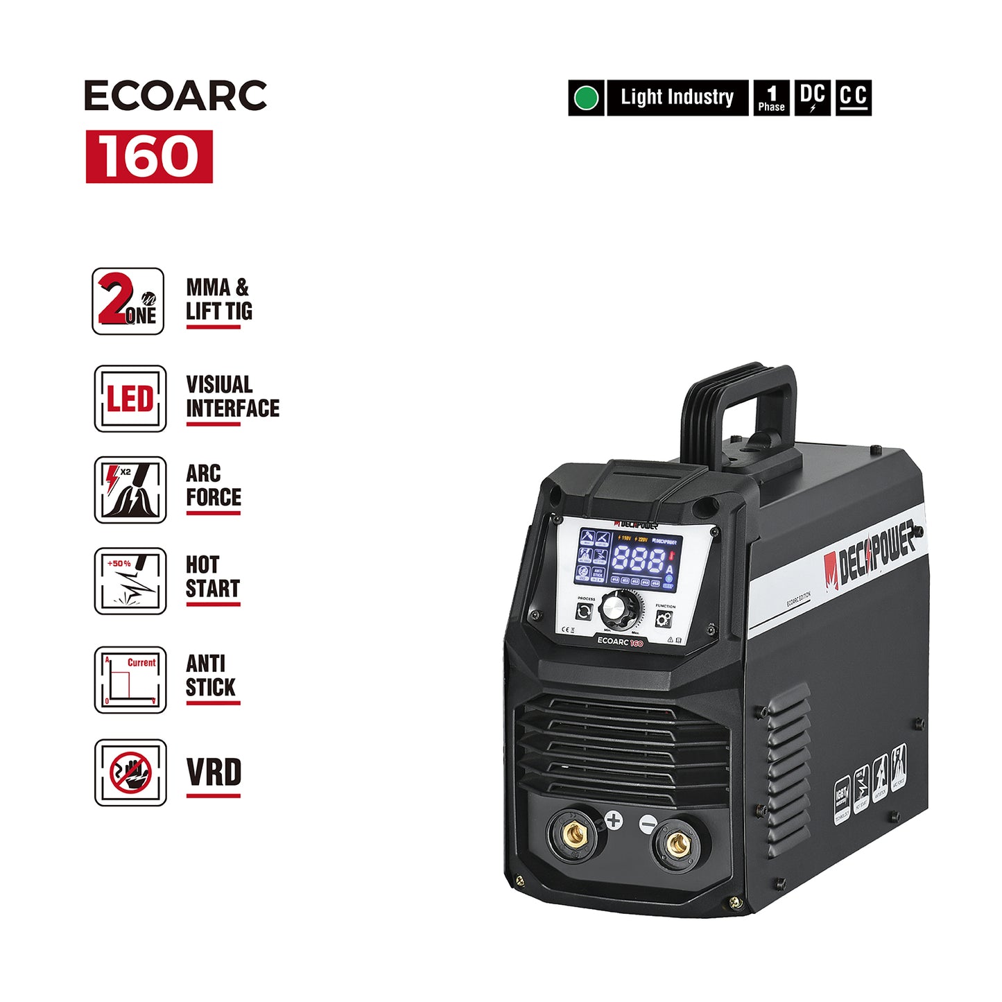 ECOARC 160/200Amps Arc inveter Stick MMA LIFT TIG 2 IN 1 Welding Machine (EU PLUG / 220V)