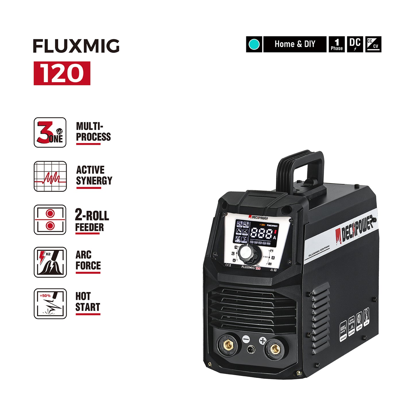 FLUXMIG-120 Flux Core Gasless/Lift TIG/Stick 3-in-1 MIG Welder(EU PLUG / 220V)