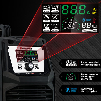 FLUXMIG-140 Flux Core Gasless/Lift TIG/Stick 3-in-1 MIG Welder with automatic start/stop fan. (EU PLUG / 220V)