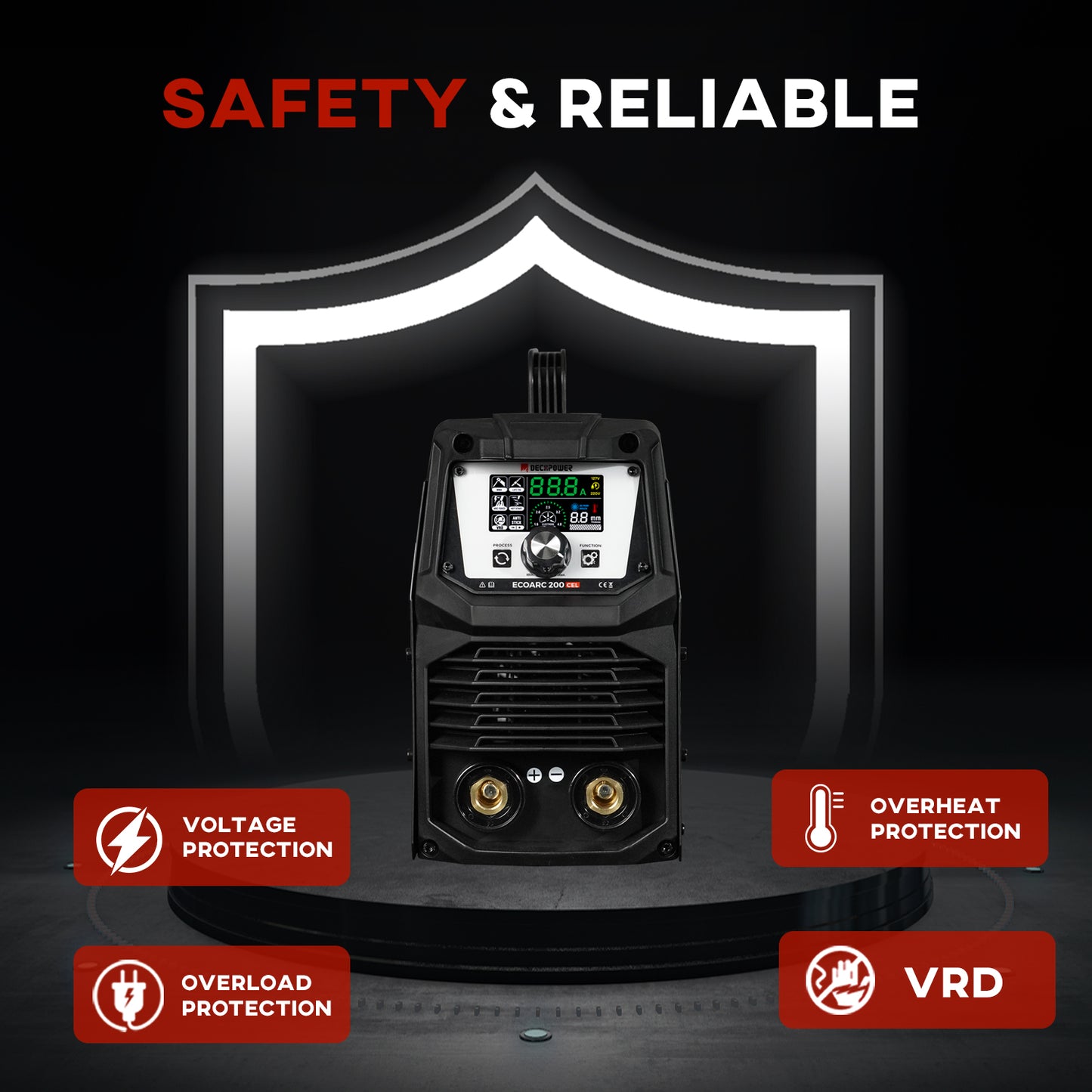 ECOARC-200A CEL  INVERTER STICK WELDING MACHINE With automatic start-stop fan (220 V / EU PLUG)