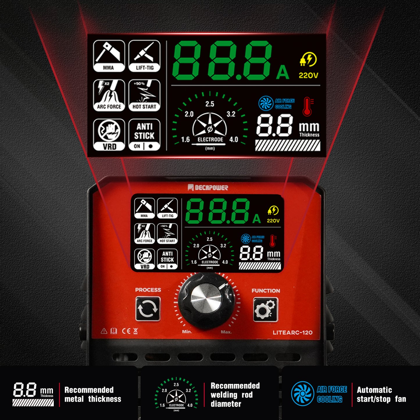 MINI MMA (LITEARC) INVERTER STICK WELDING MACHINE With automatic start-stop fan (220 V / EU PLUG)