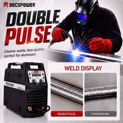 Welder using ULTRAMIG-230 EXPERT double-pulse MIG for clean aluminum welds with less spatter