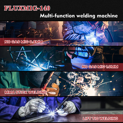 FLUXMIG-140 Flux Core Gasless/Lift TIG/Stick 3-in-1 MIG Welder with automatic start/stop fan. (EU PLUG / 220V)